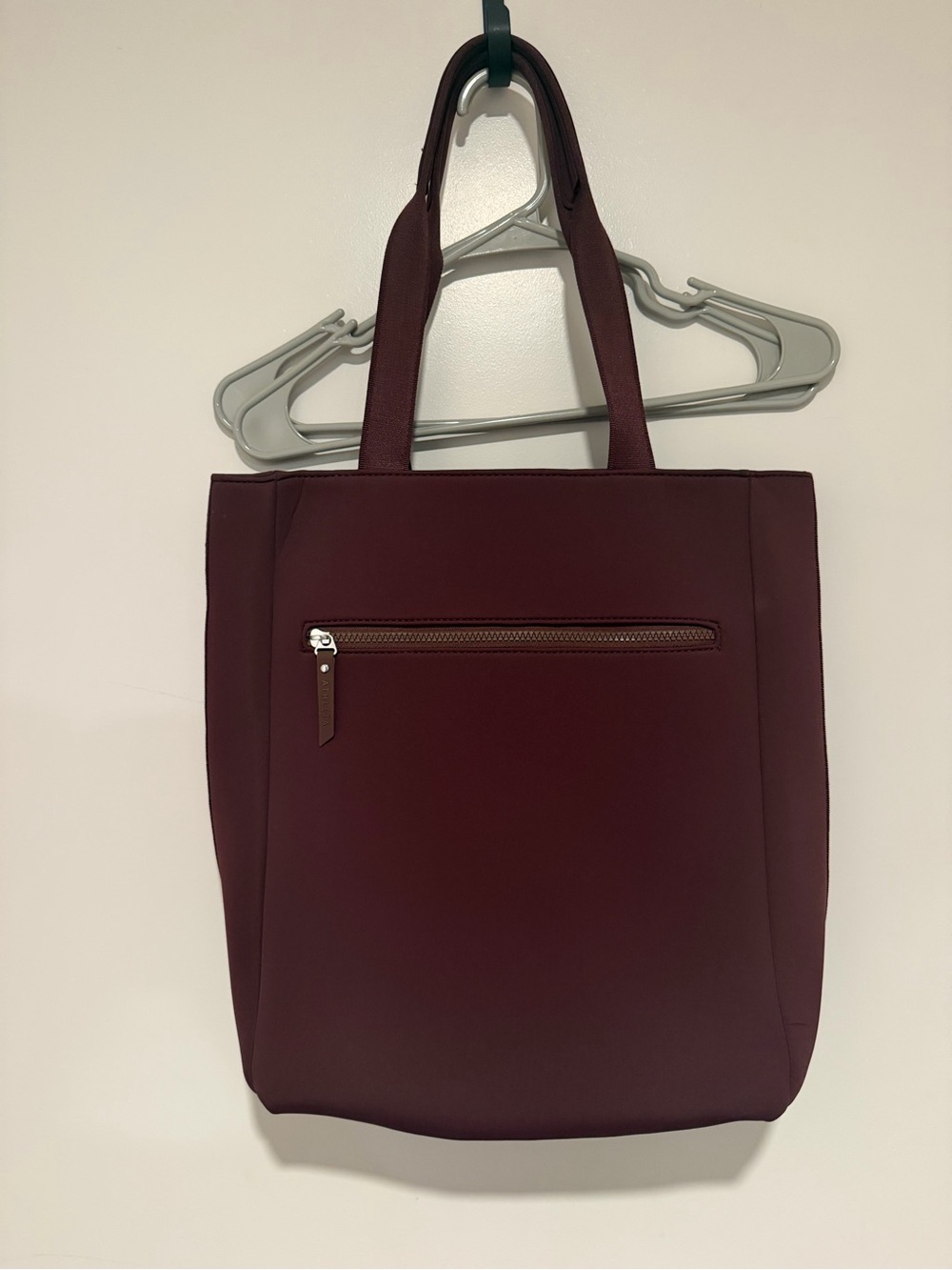 Athleta Burgundy Laptop Tote with Front Zip Pocket